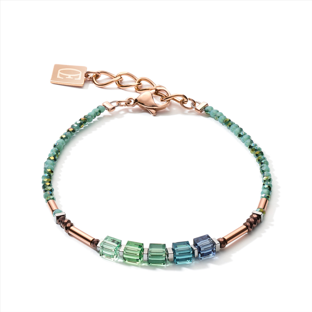 Geo Cube Petrol Blue Green, Hematite & Rose Gold Bracelet