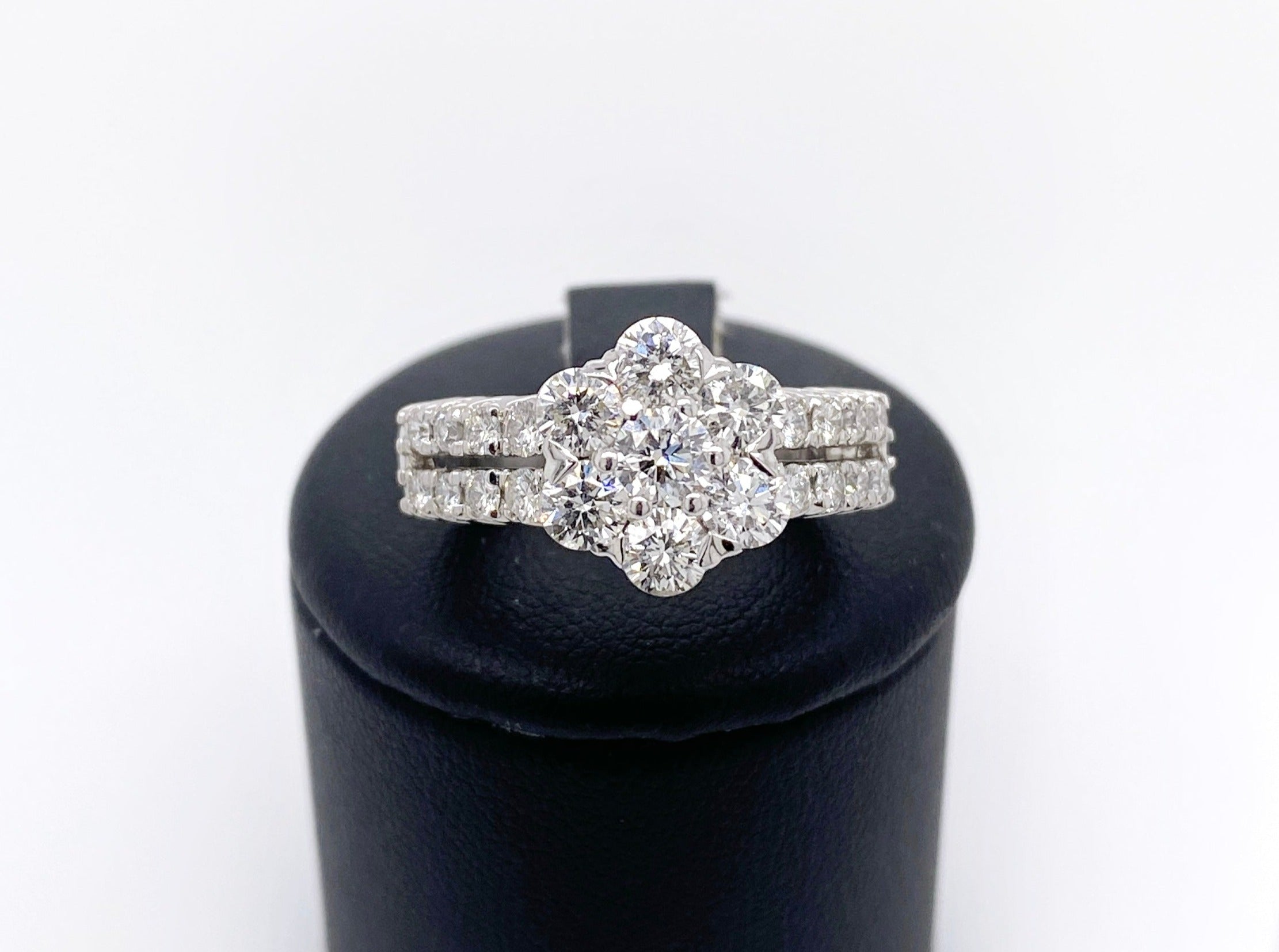 14CT White Gold Diamond Cluster Ring 2.40CT Total Diamond Weight