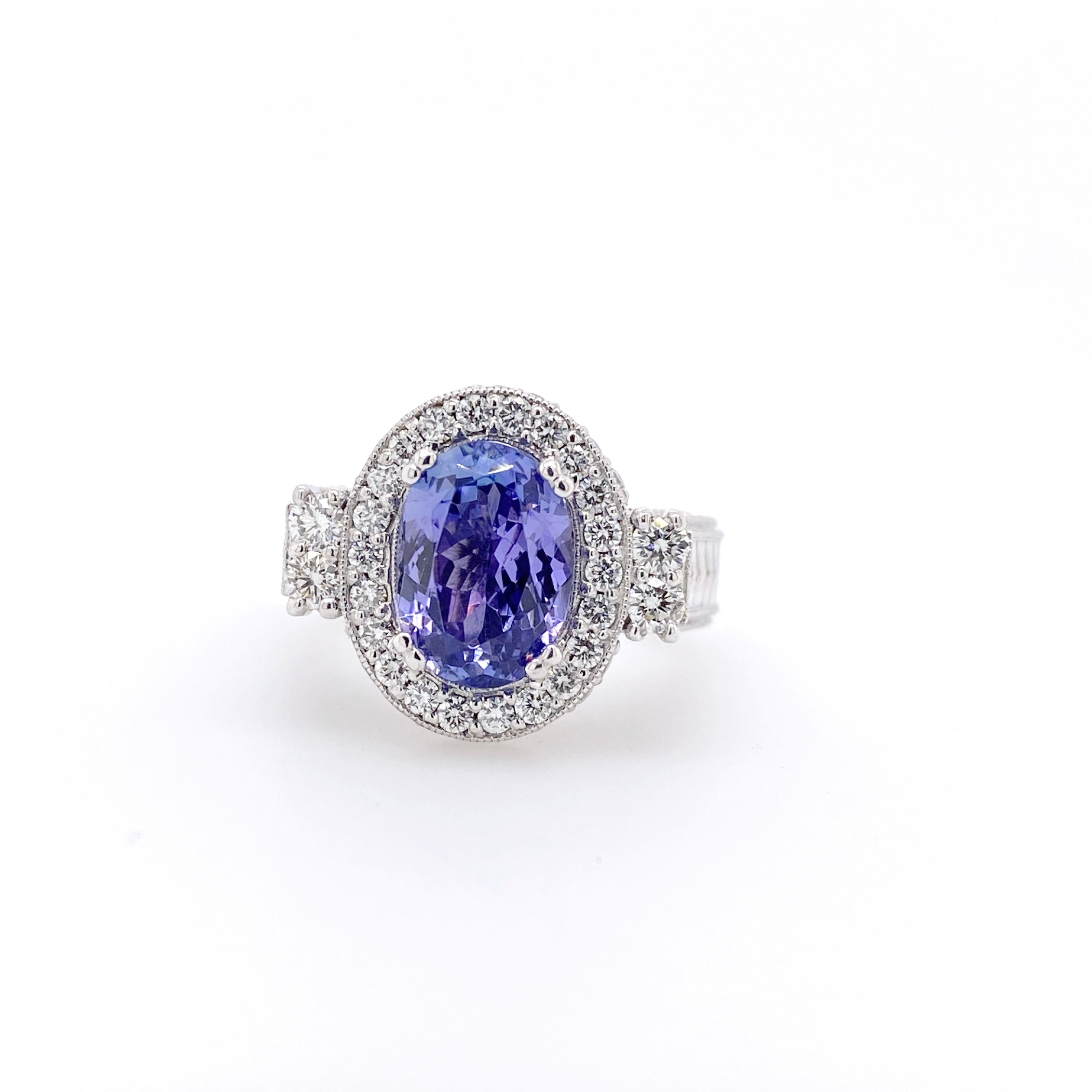 18ct White Gold 4.35ct Tanzanite and Diamond Dress Ring 1.05ct Total Diamond Weight