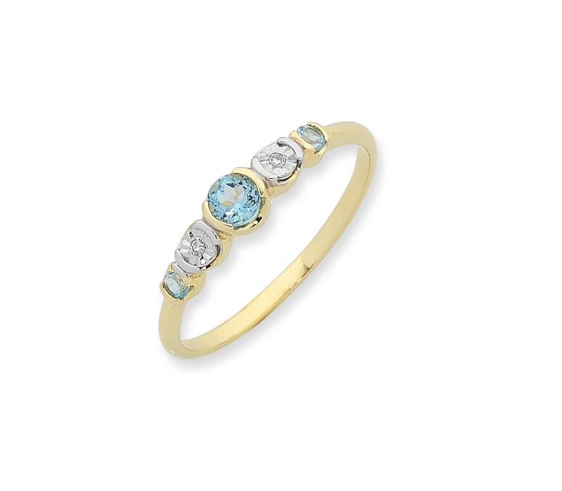 9Ct Yellow Gold Blue Topaz And Diamond Ring