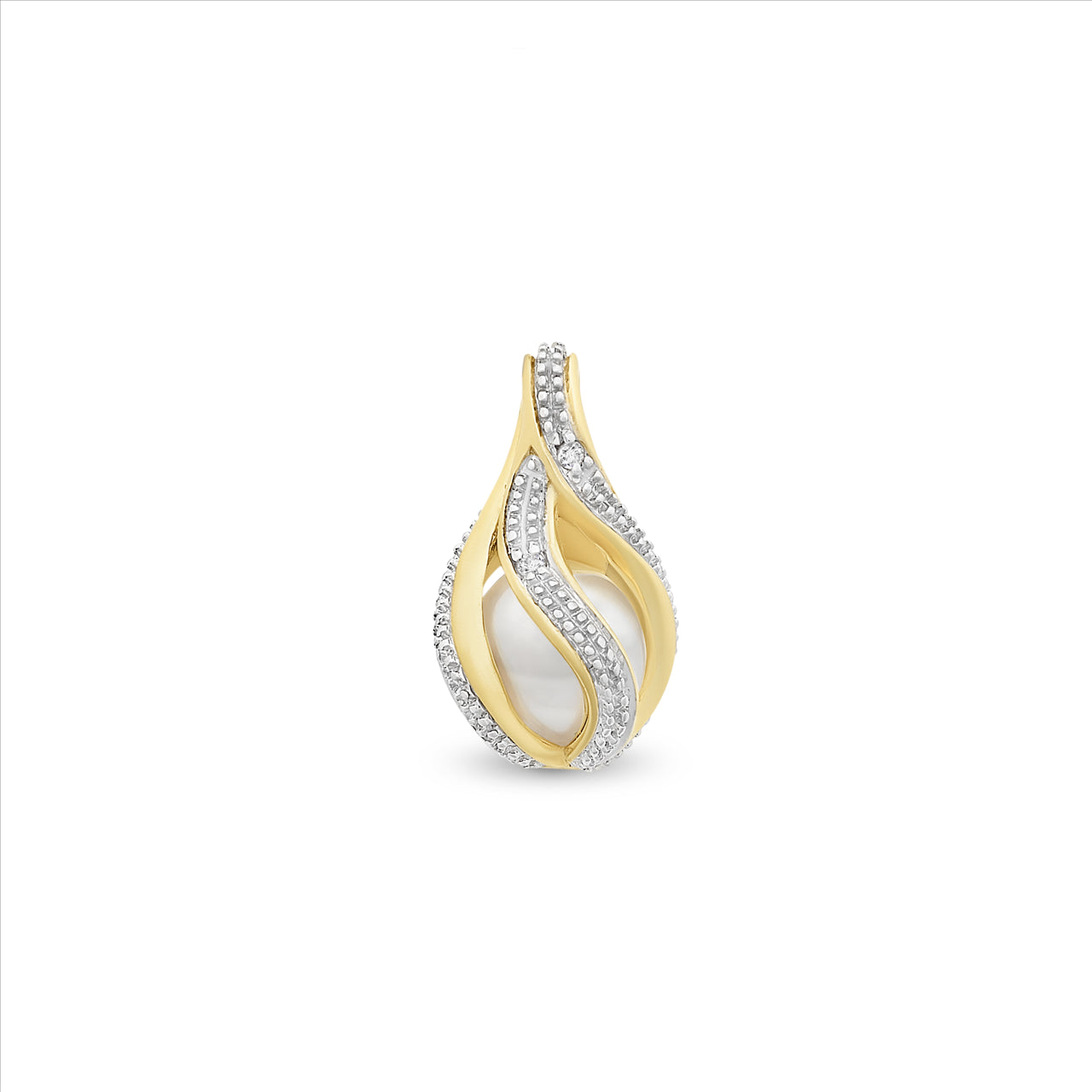 Freshwater Pearl Caged In 9Ct Yellow Gold With Diamonds