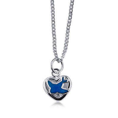 Blue Bird Heart Pendant Sterling Silver