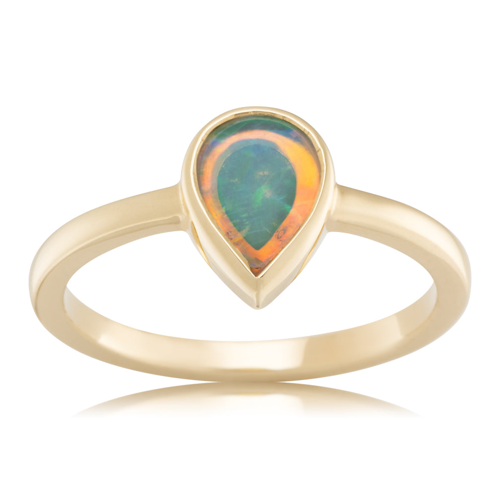 9k Yellow Gold Opal Bezel Set Pear Ring