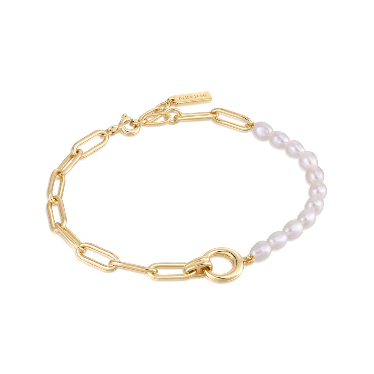 Ania Haie Gold Pearl Chunky Link Chain Bracelet