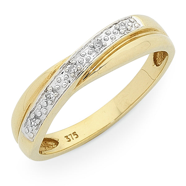 9Ct Yellow Gold Diamond Twist Dress Ring
