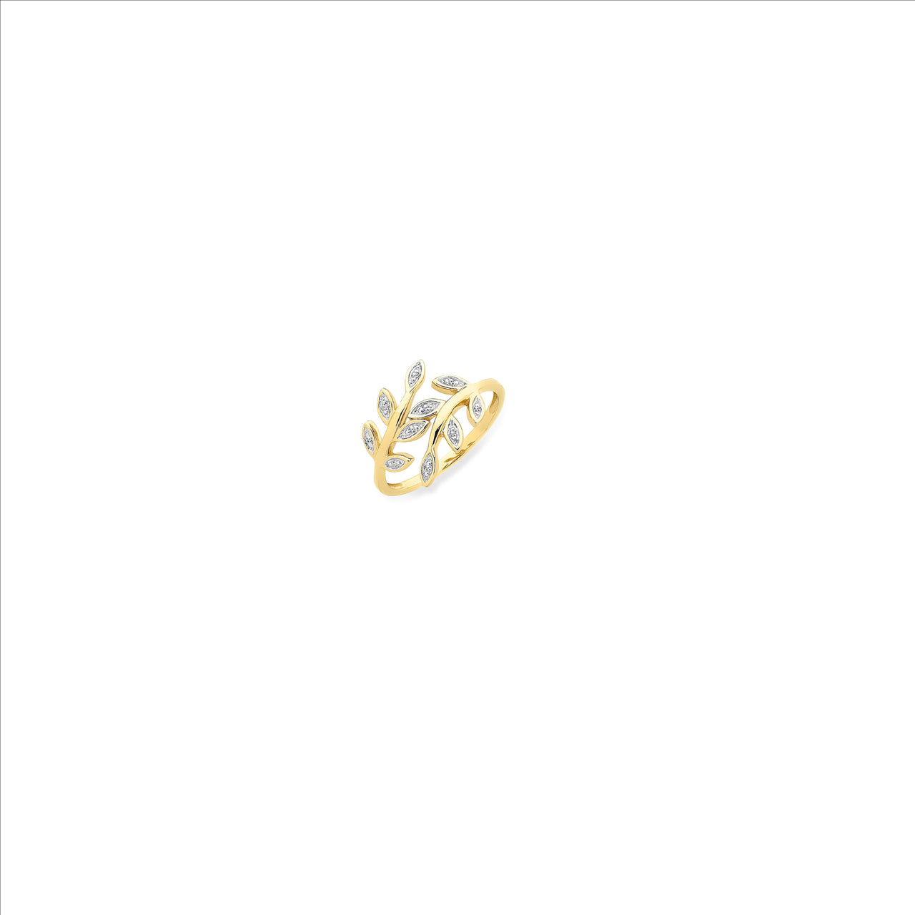 9ct yellow gold leaf design diamond ring