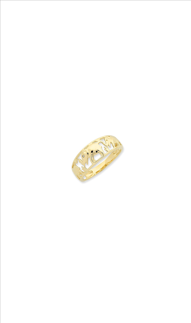 9Ct Yellow Gold Diamond Elephant Ring