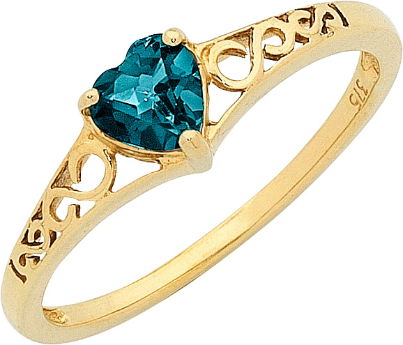 9Ct Yellow Gold Blue Topaz Heart Ring