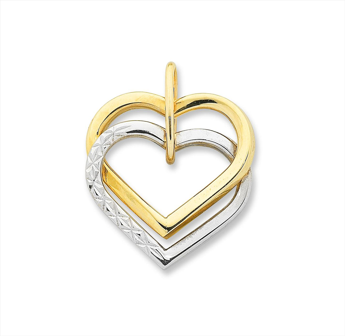 9Ct Yellow Two Tone Double Heart Pendant