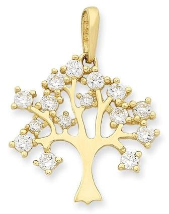 9Ct Yellow Gold Tree Cz Pendant