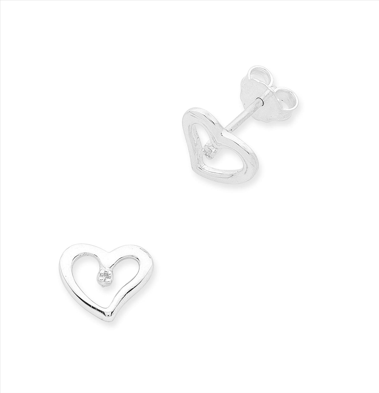 Heart Diamond Stud Earrings Sterling Silver
