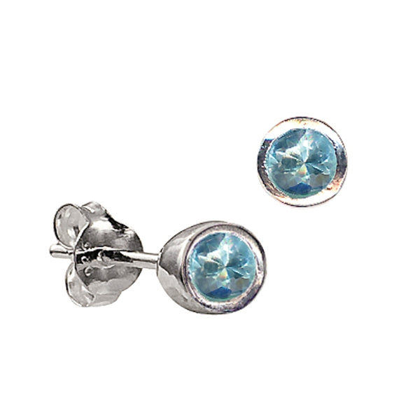March Birthstone Sterling Silver Stud Earrings