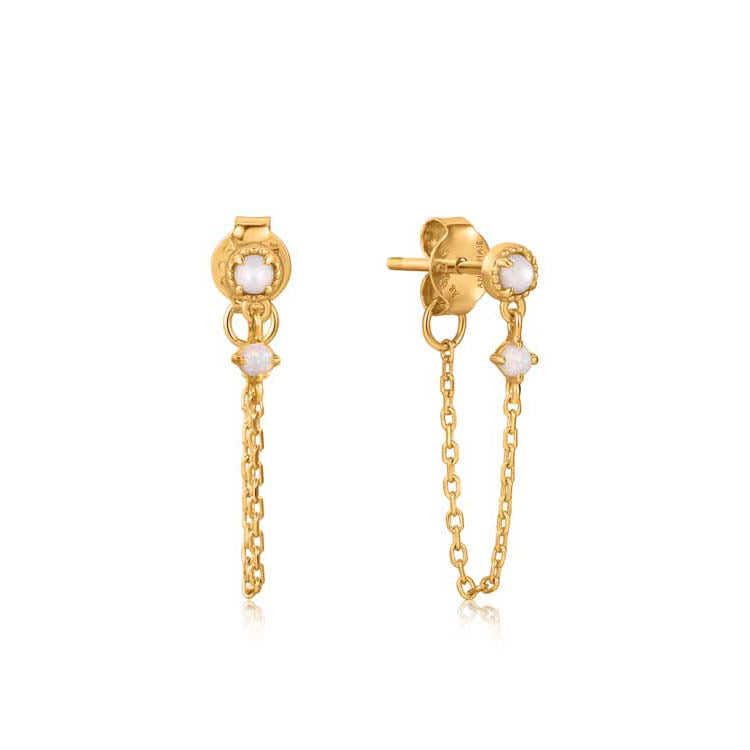 Gold Mother of Pearl and Kyoto Opal Chain Drop Stud Earrings - Ania Haie