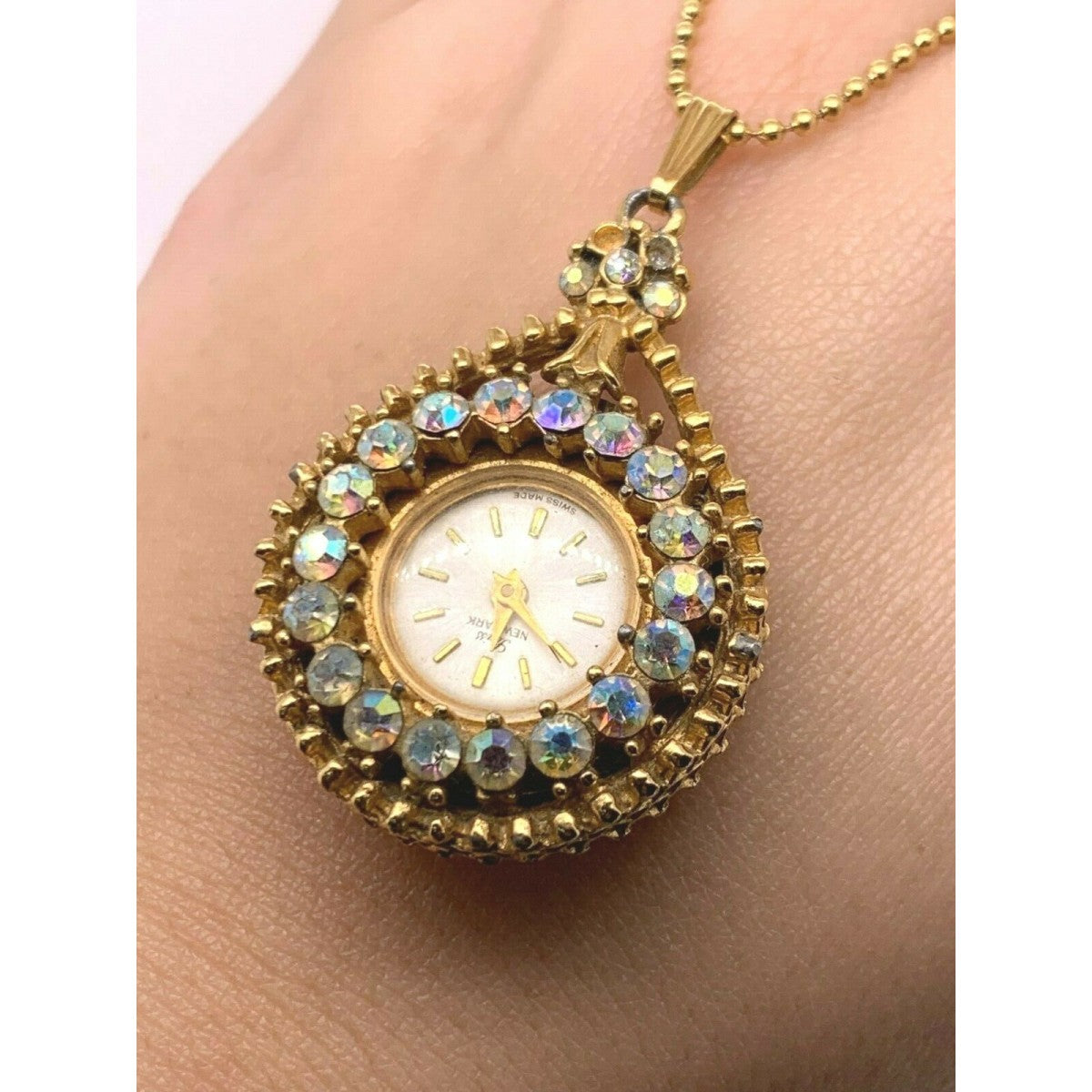 Vintage Gold Plated Newmark Watch Pendant with Ball Chain [Preloved]